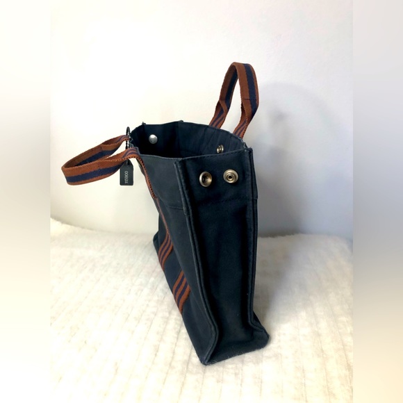 Authentic HERMES Navy Blue & Orange Stripe Cotton Canvas Fourre Tout Tote PM Bag - Picture 2 of 10